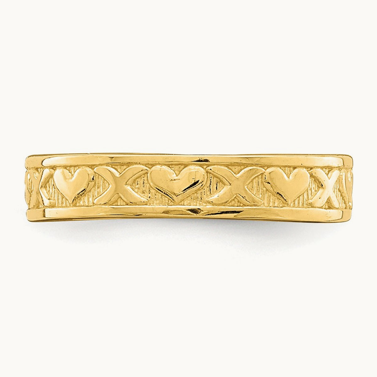 Small X and Hearts Adjustable Toe Ring — 14K Yellow Gold
