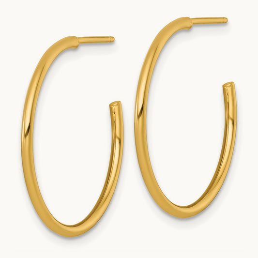 1.5 x Polished Post Hoop Earrings, 25mm, 14K