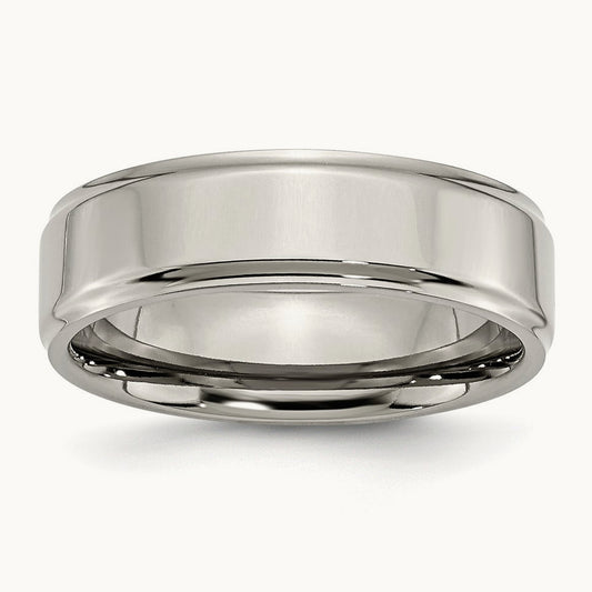 Polished Ridged Edge Band, 7mm, Titanium
