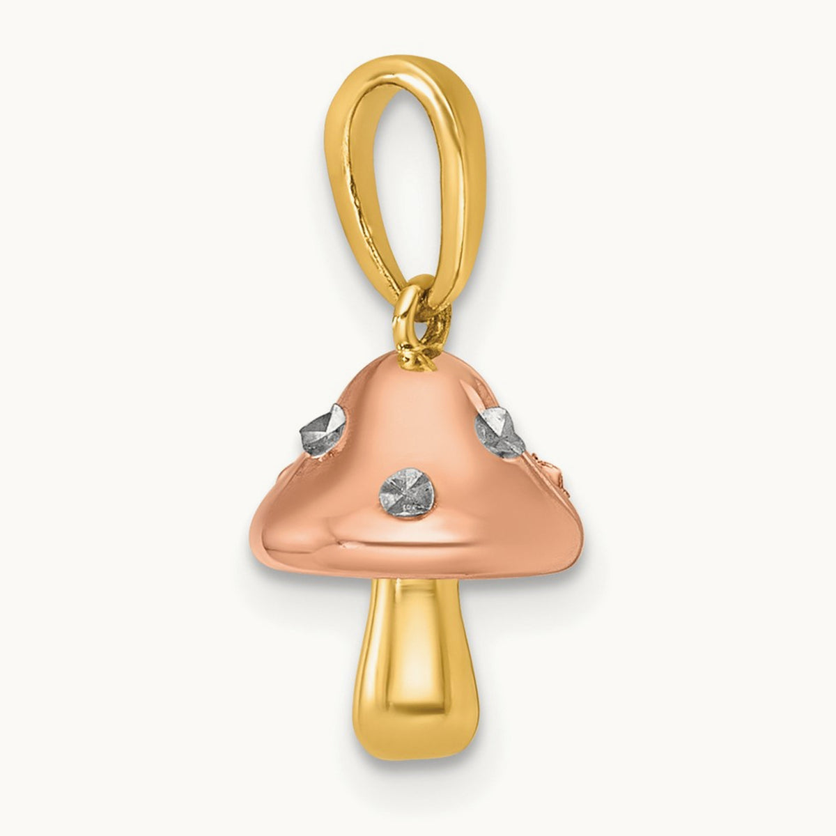 plating Polished 3-D Mushroom Charm, 14K with White Rhodium and Rose