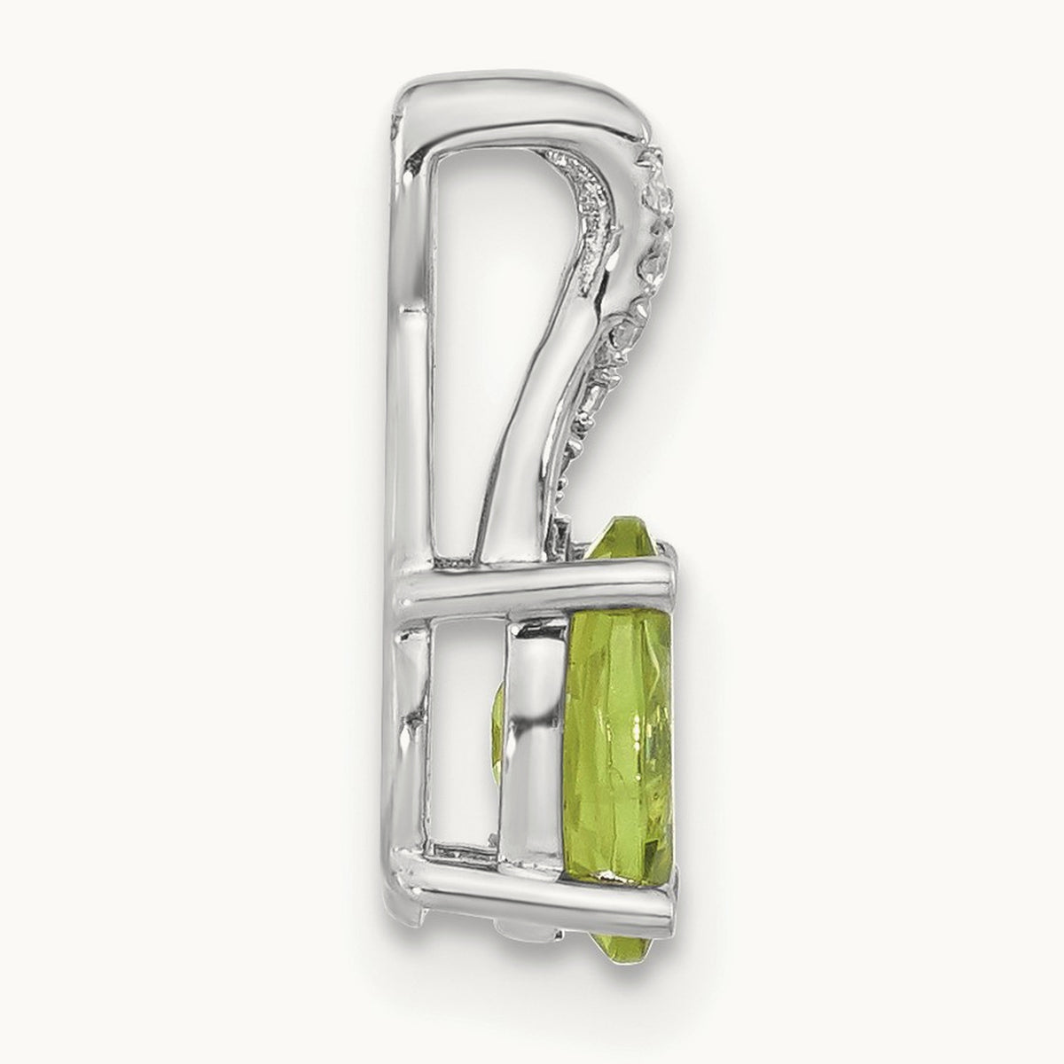 Oval Peridot and Diamond Pendant — 14K White Gold