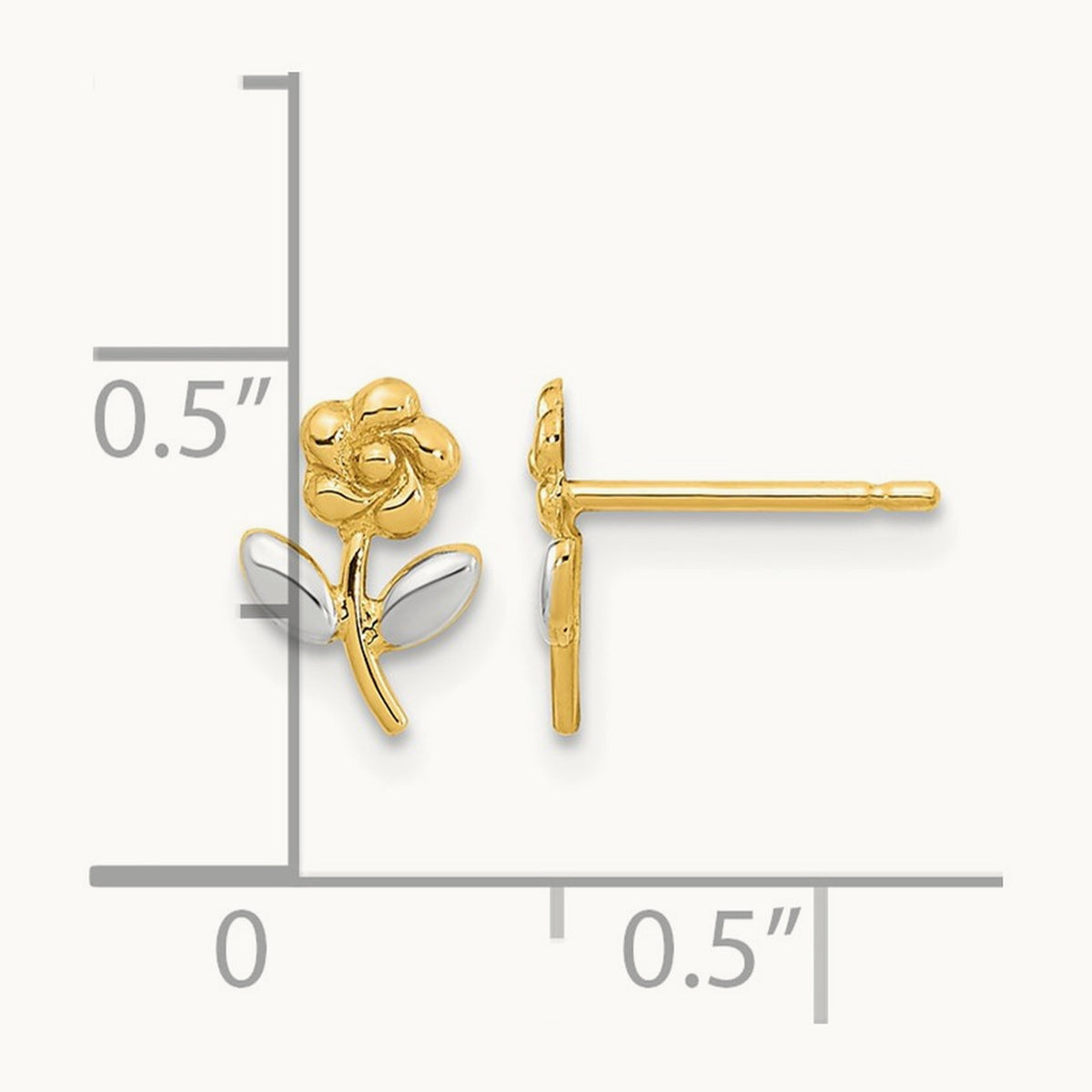 Flower Post Earrings, 14K with Rhodium