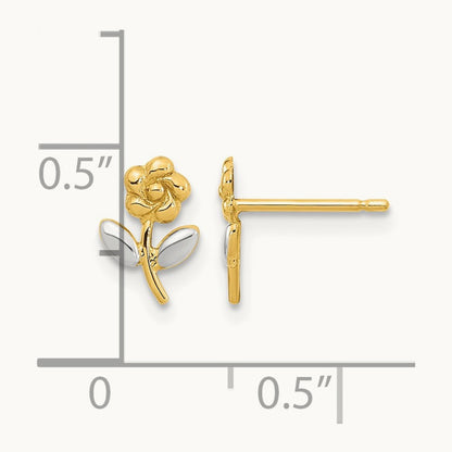 Flower Post Earrings, 14K with Rhodium