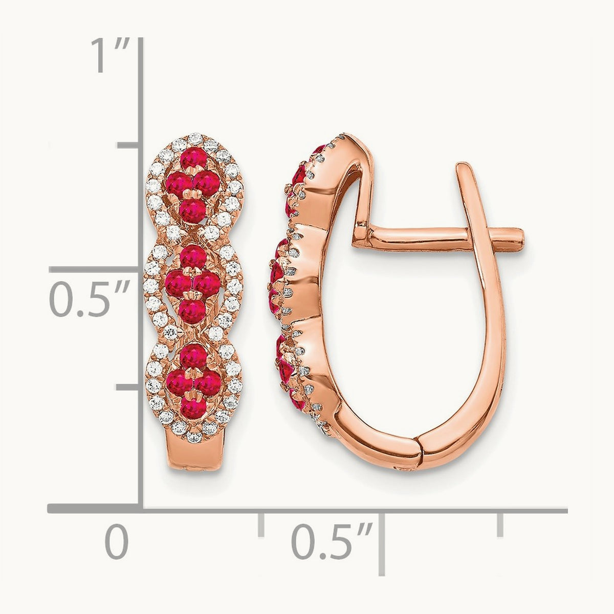 Diamond and Ruby Hinged Earrings, 14K Rose Gold