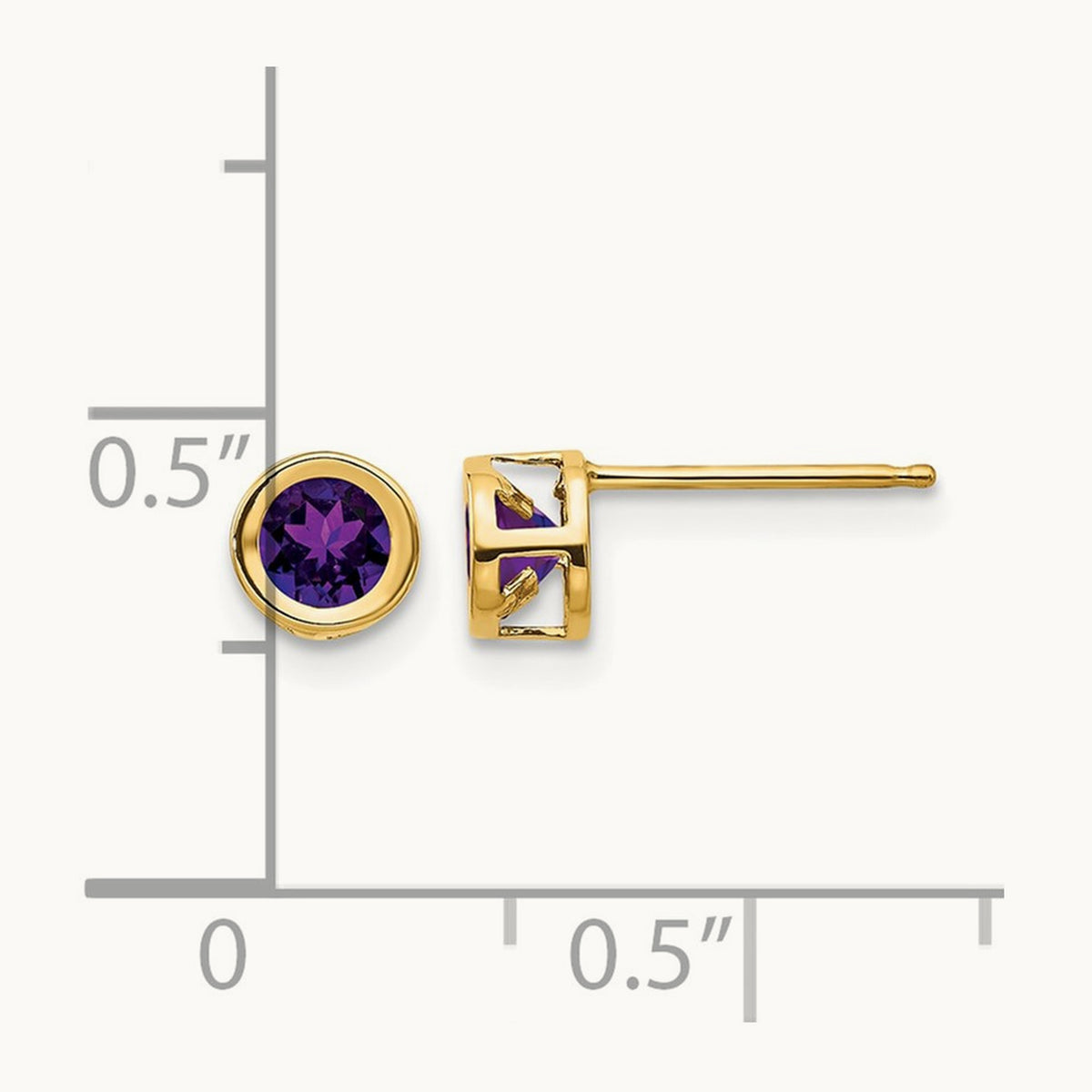 Bezel February/Amethyst Post Earrings — 14K Yellow Gold