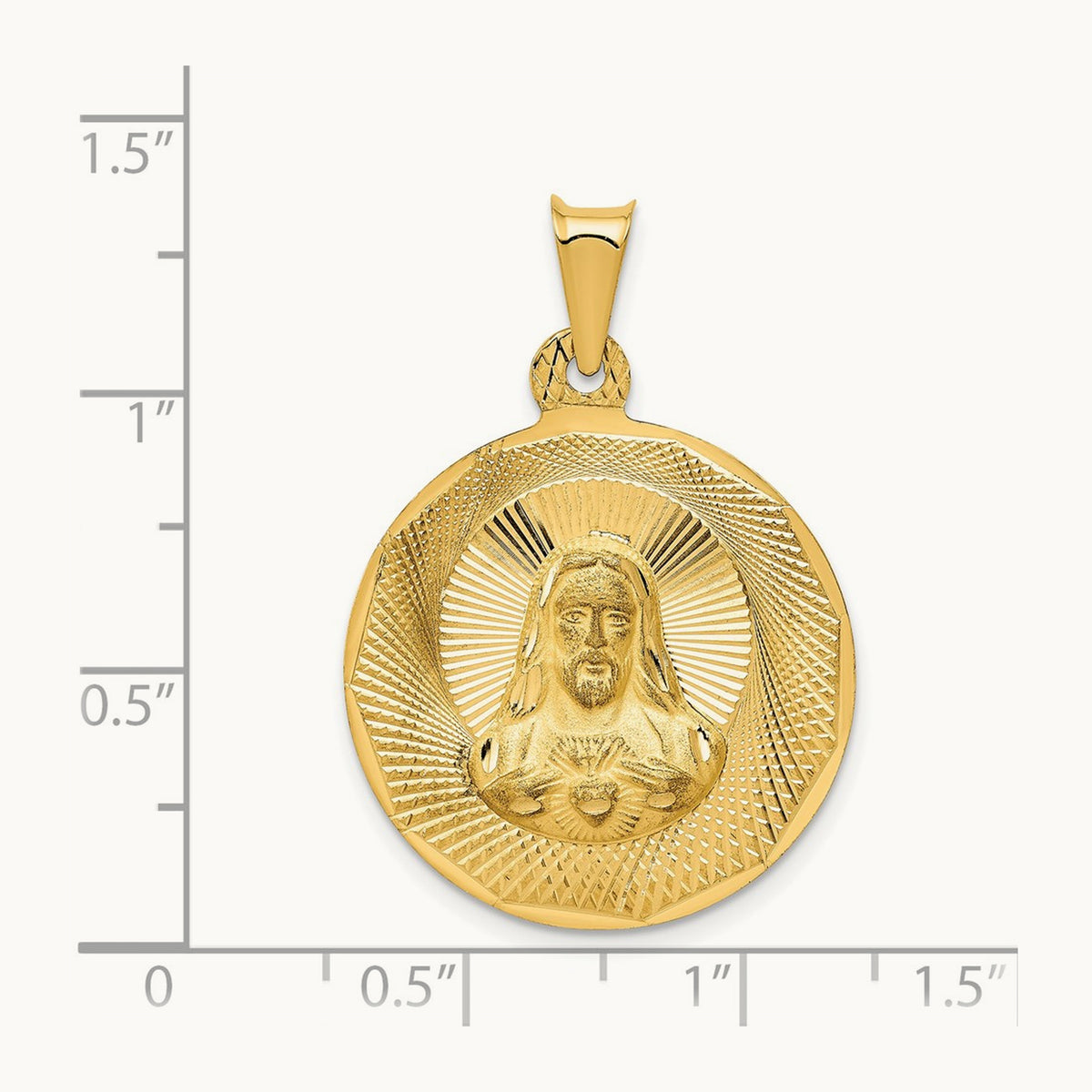 Polished D/C Sagrado Corazon Circle Pendant, 14K