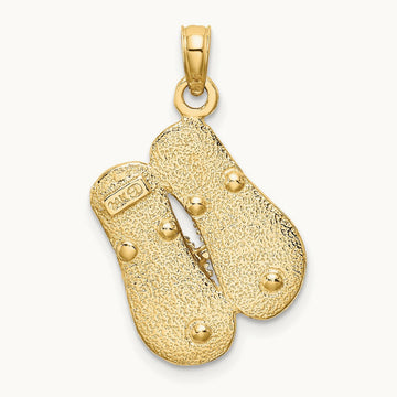 Large Textured Strap Double Flip-Flop Charm, 14K