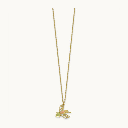 w/12k Accents Black Hills D/C Gold Hummingbird 18in Necklace, 10K