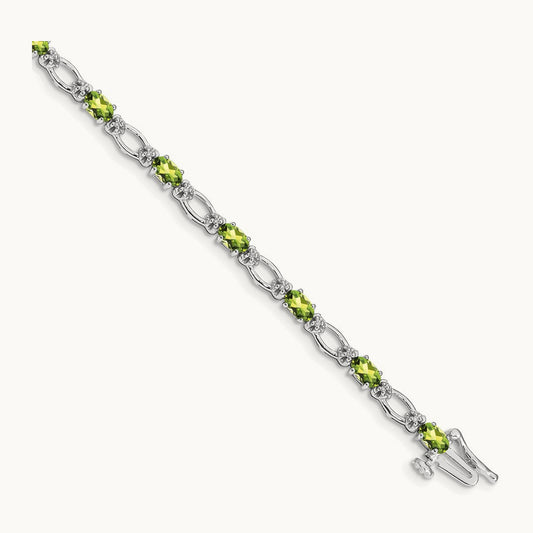 Diamond and Peridot Bracelet, 14K White Gold