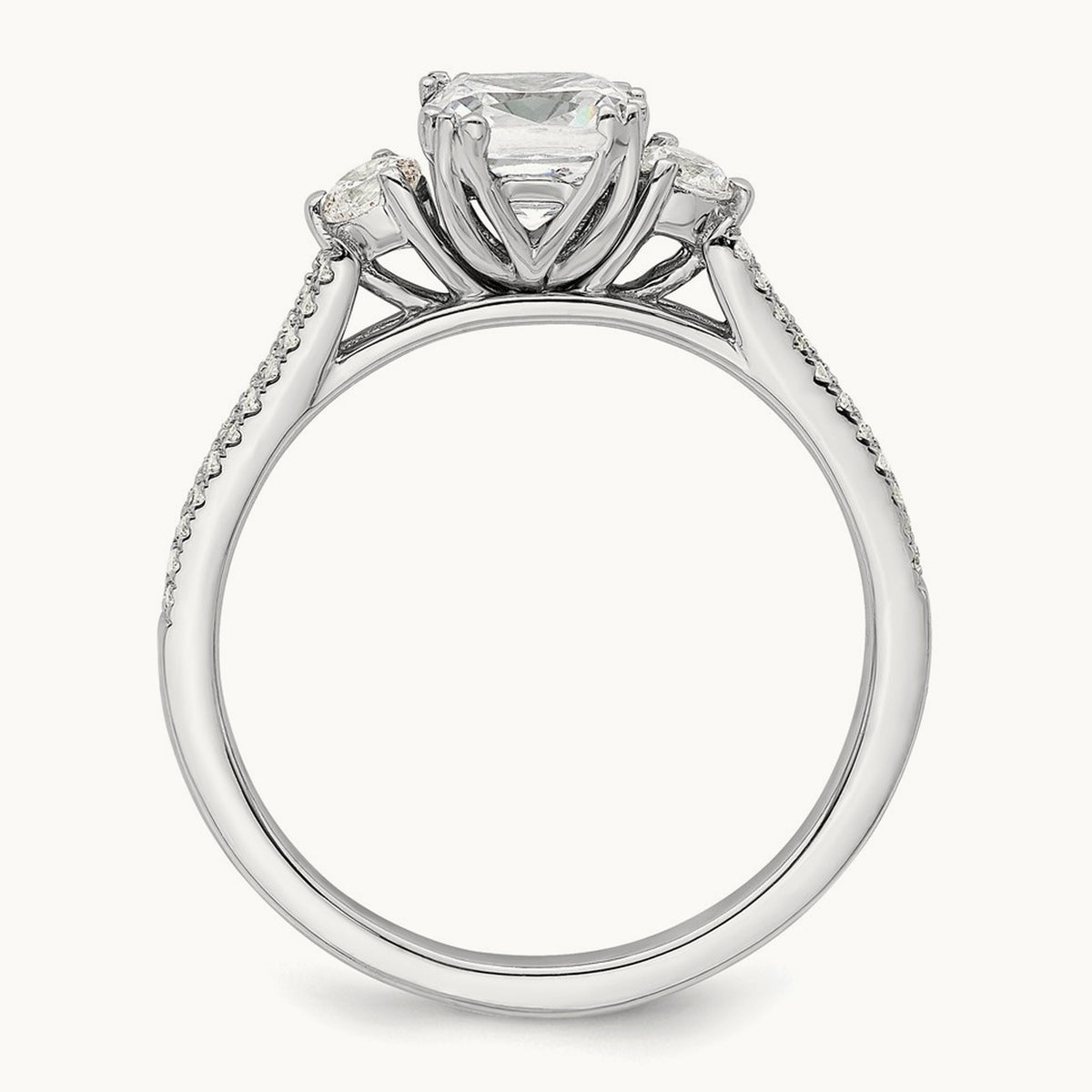 3 Stone Cushion Semi-Mount Engagement Ring — 3/4 ct, 7