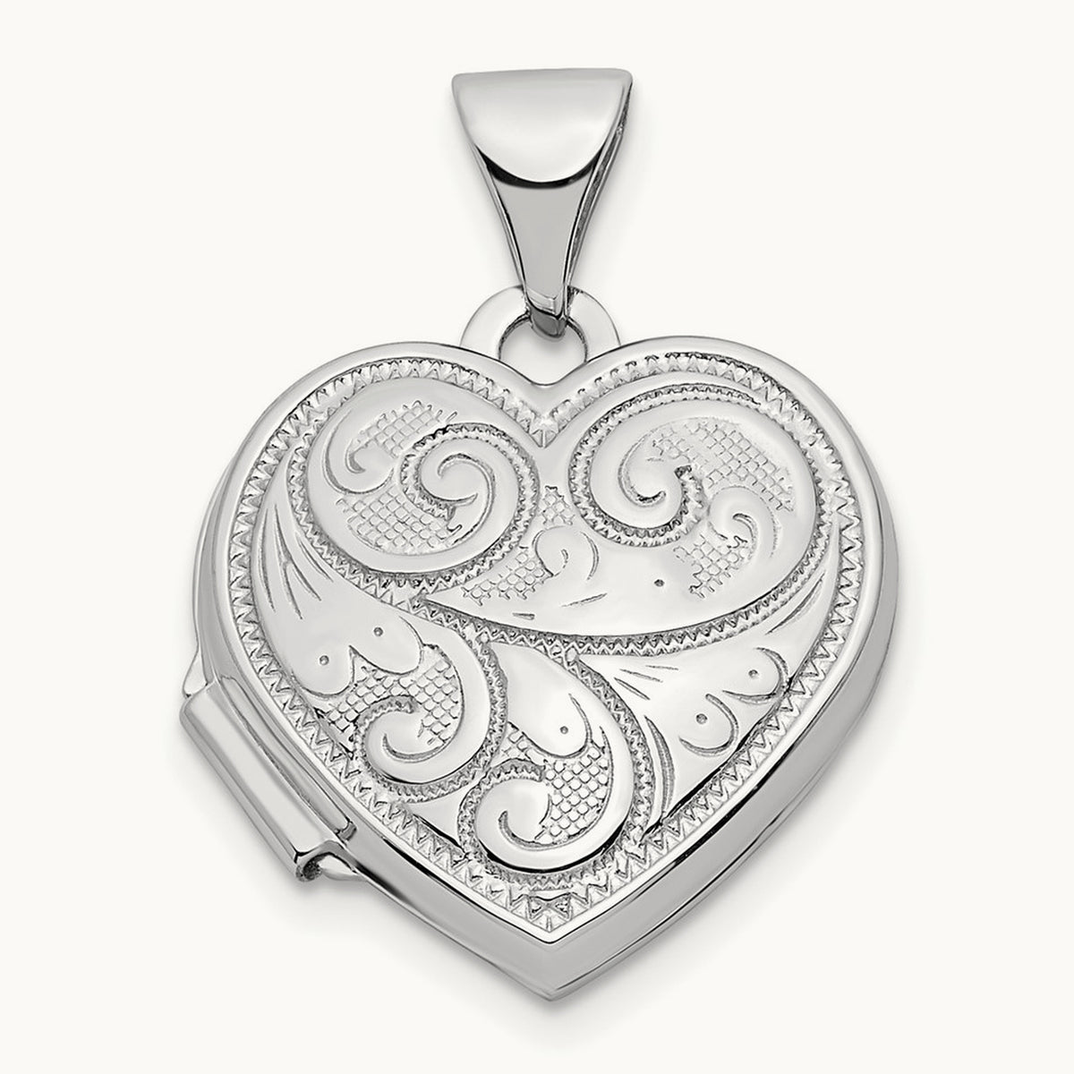 Reversible Swirl Design Heart Locket — 14K White Gold