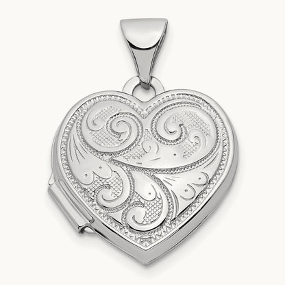 Reversible Swirl Design Heart Locket — 14K White Gold