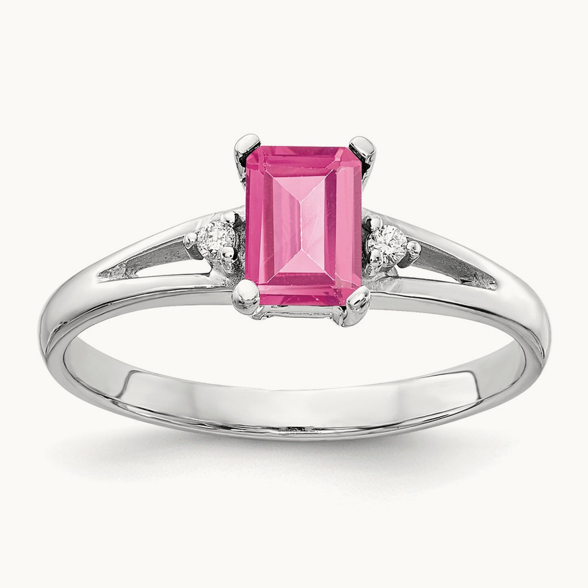 6x4mm Emerald Cut Pink Tourmaline AA Diamond ring, 14K White Gold