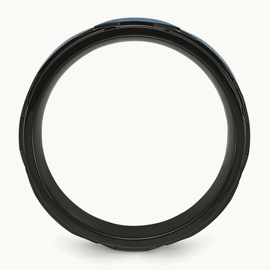 Brushed and Polished Black and Blue IP-plated Band, 8mm, Titanium