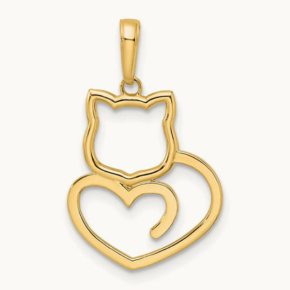 Diamond-cut Cat Heart Pendant, 14K with White Rhodium