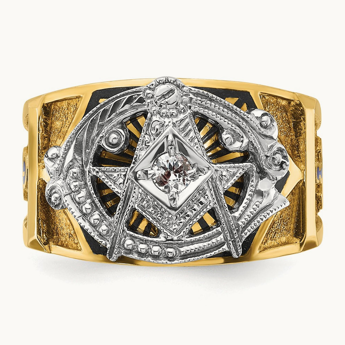 14ktt IBGoodman Men's Enameled & Diamond Blue Lodge Masonic Ring