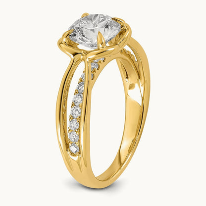 Certified Round Center Lab Grown Diamond VS+ F+ Ring, 14K Yellow Gold