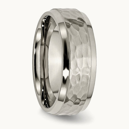 Polished and Hammered Beveled Edge Band — photo set