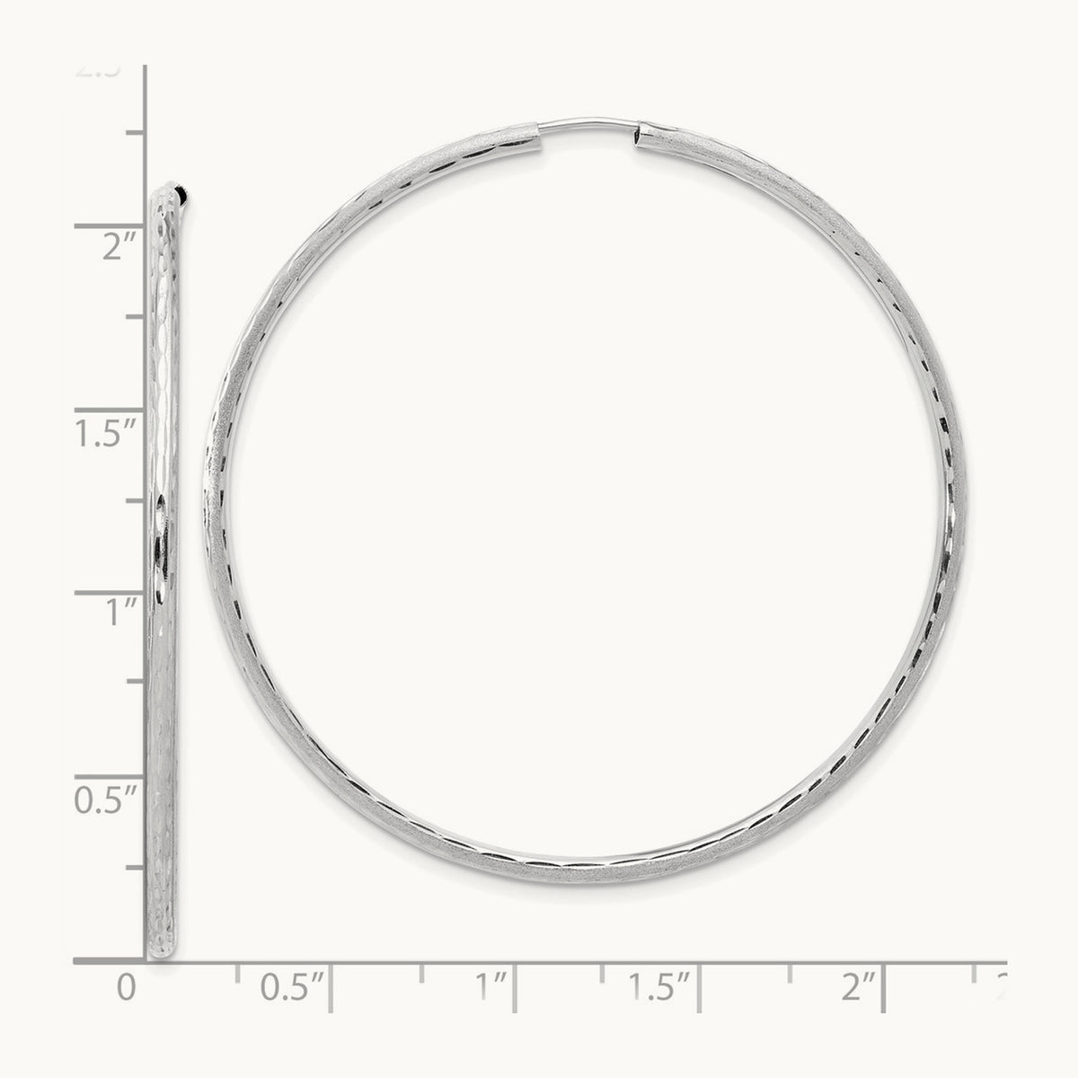 Polished and Satin Diamond-cut Endless Hoop Earrings — 14K White Gold