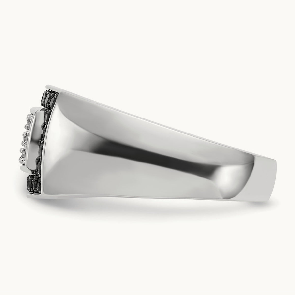 IBGoodman Men's Polished Black/White Dia Rectangular Cluster Ring, 14K White Gold
