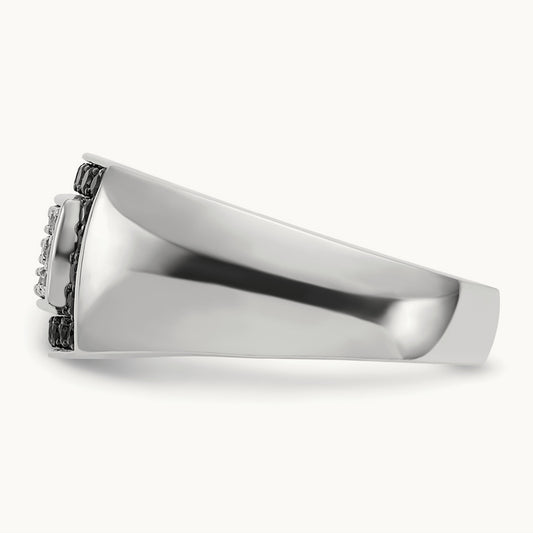 IBGoodman Men's Polished Black/White Dia Rectangular Cluster Ring, 14K White Gold