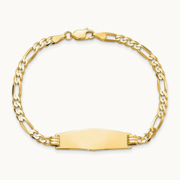 Soft Diamond Shape Flat Figaro Link ID Bracelet, 14K