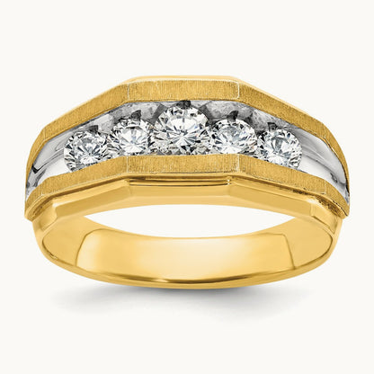 w/ White RH IBGoodman Men's Polished/Satin 5-Stone Diamond Ring, 14K