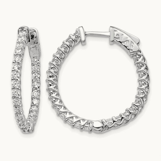 Diamond Round Hoop w/Safety Clasp Earrings, 14K White Gold