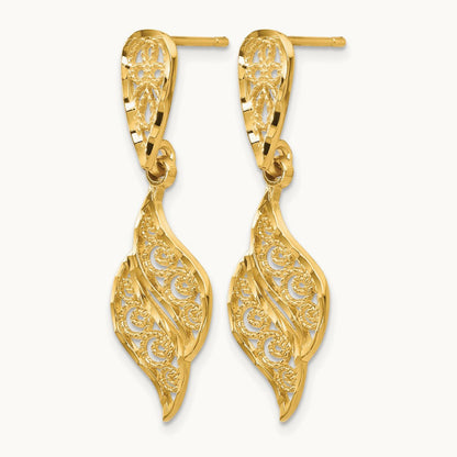 Polished & Diamond-Cut Filigree Swirl Dangle Post Earrings, 14K