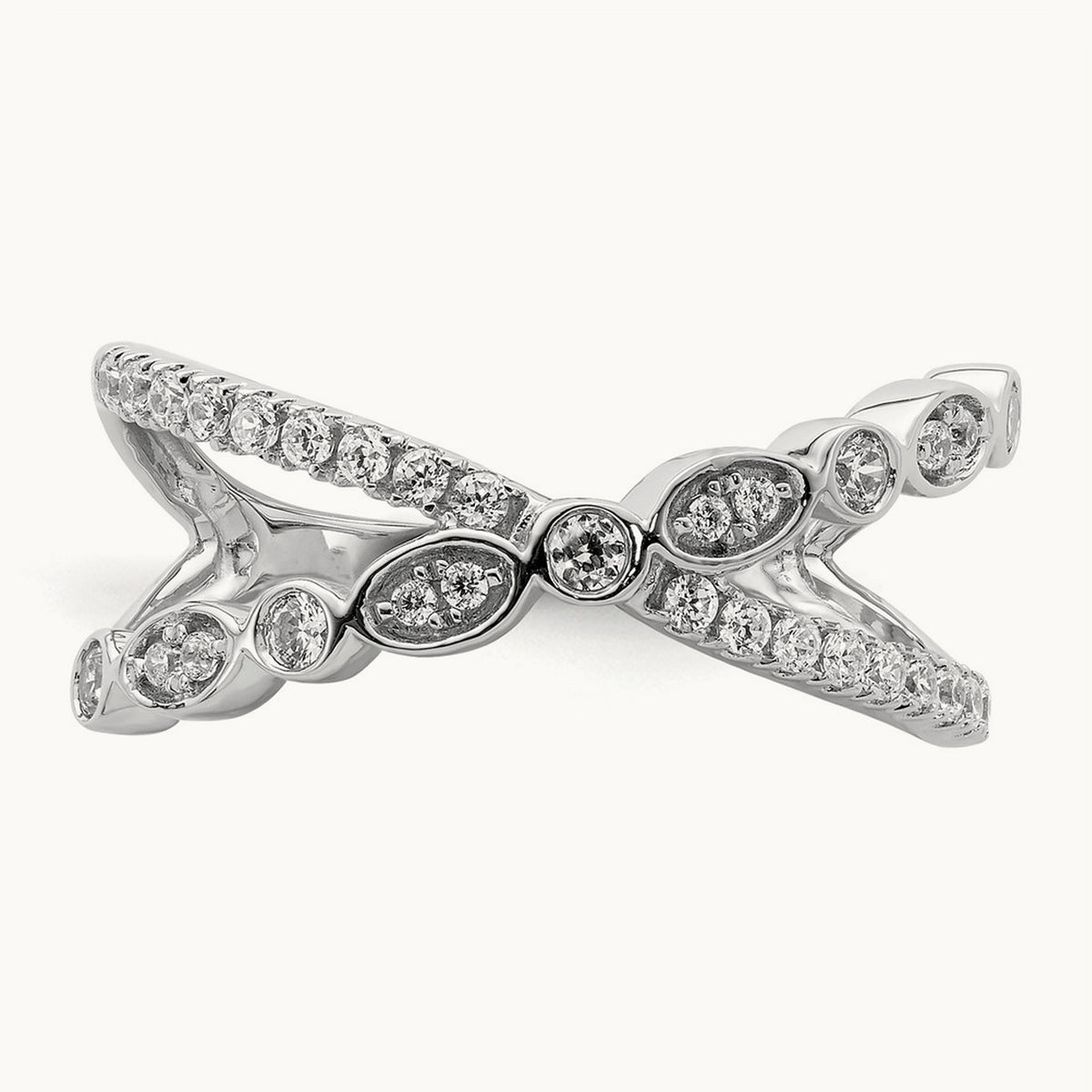 Polished Criss Cross Diamond Ring, 14K White Gold