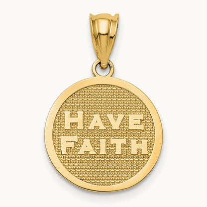 Polished Reversible Have Faith/Footprints Pendant, 14K