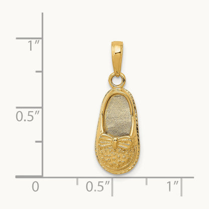 3-D Baby Shoe with Bow Pendant, 14K