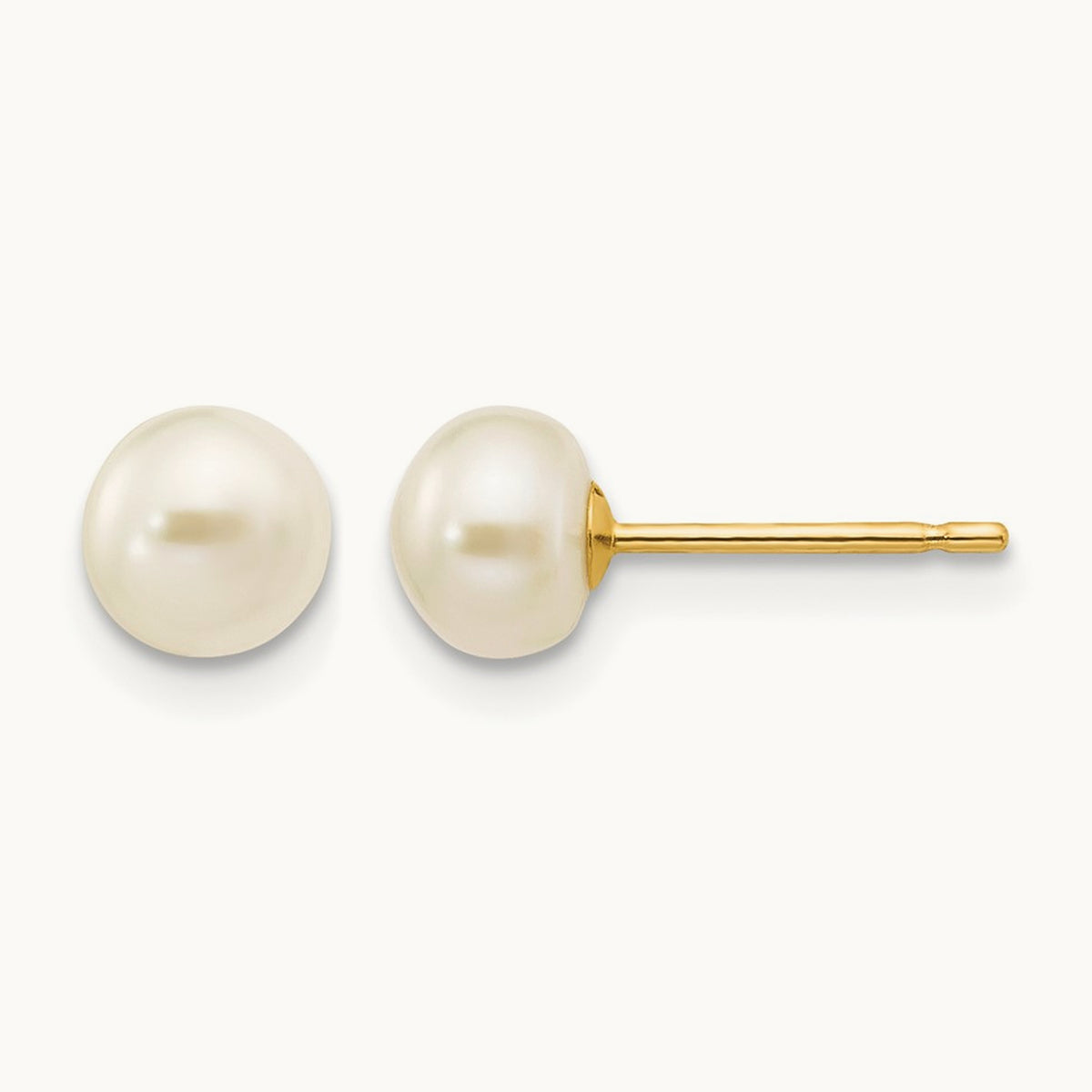 5- White Button Freshwater Cultured Pearl Stud Post Earrings, 6mm, 14K
