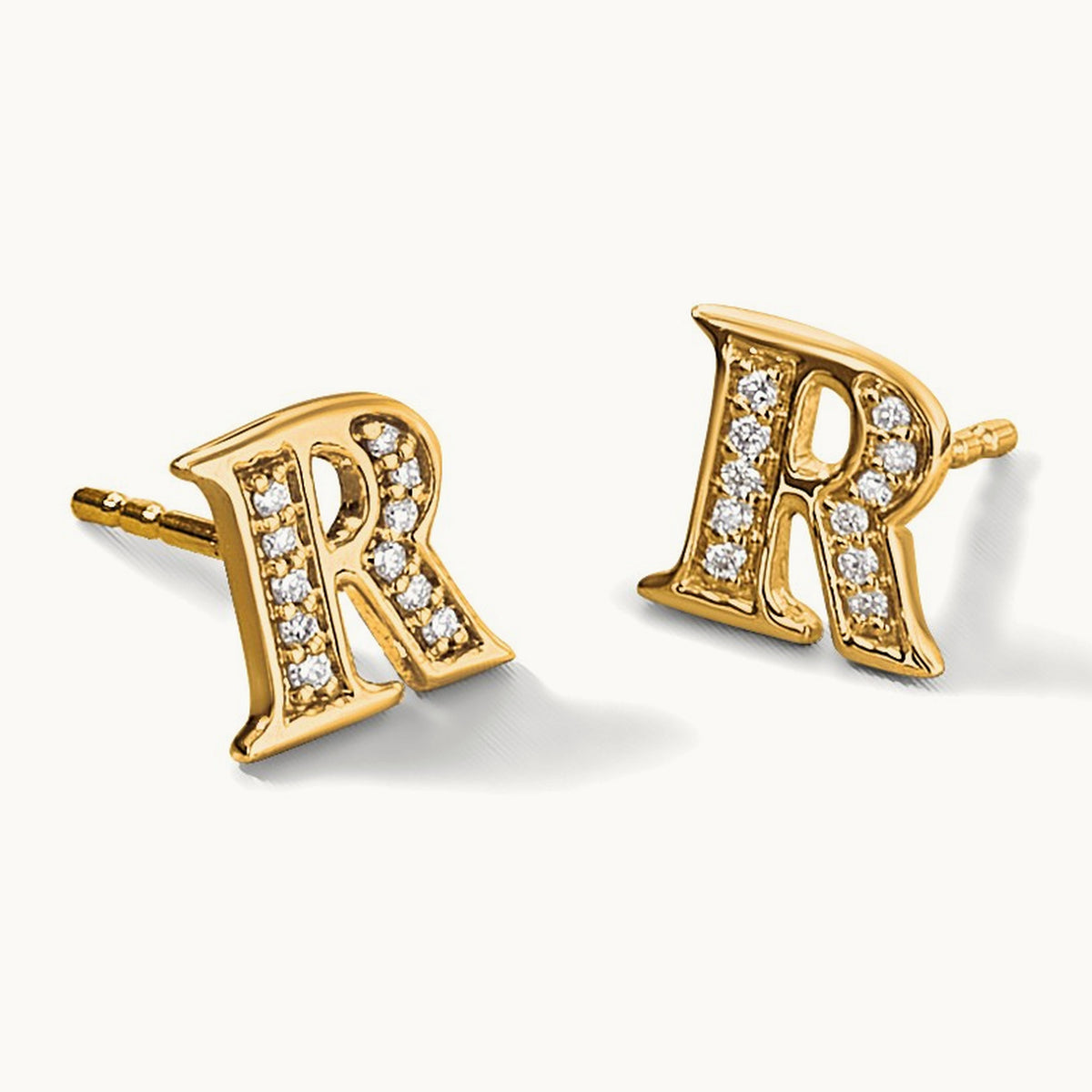 Diamond Initial R Earrings, 14K