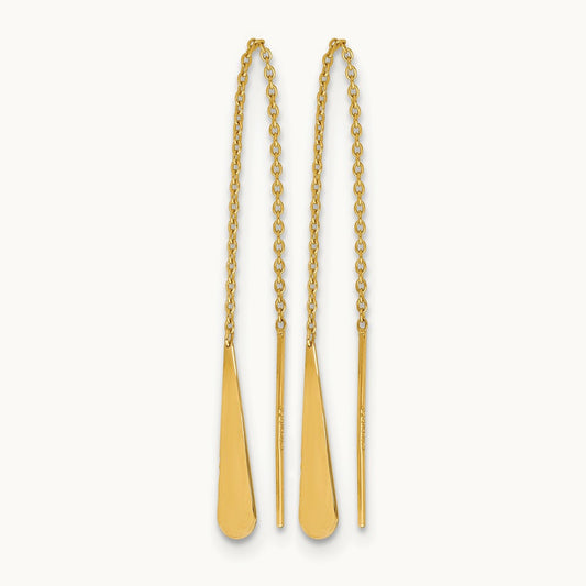 Polished Tear Drop Threader Earrings, 14K — Leslie's