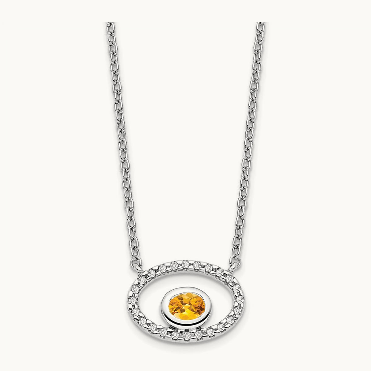 Oval Citrine and Diamond 18in. Necklace, 14K White Gold