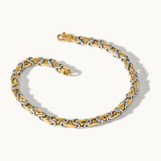 Hand-polished Fancy Link Bracelet, 4.2mm, 14K Two-tone