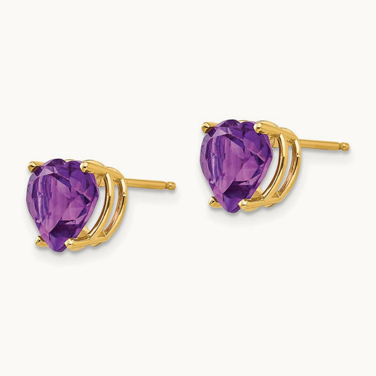 Heart Amethyst earring, 8mm, 14K