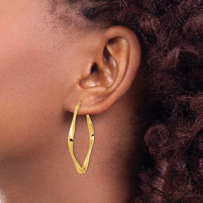 Polished Twisted Square Hoop Earrings — 14K Yellow Gold