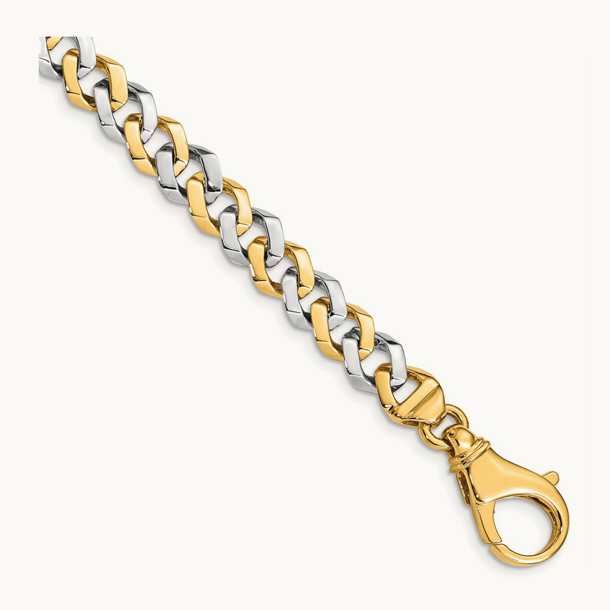Hand-polished Fancy Link Bracelet, 8mm, 14K Two-tone
