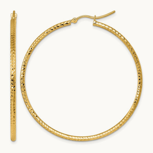 Diamond-cut Round Tube Hoop Earrings, 2mm, 10K — Leslie's