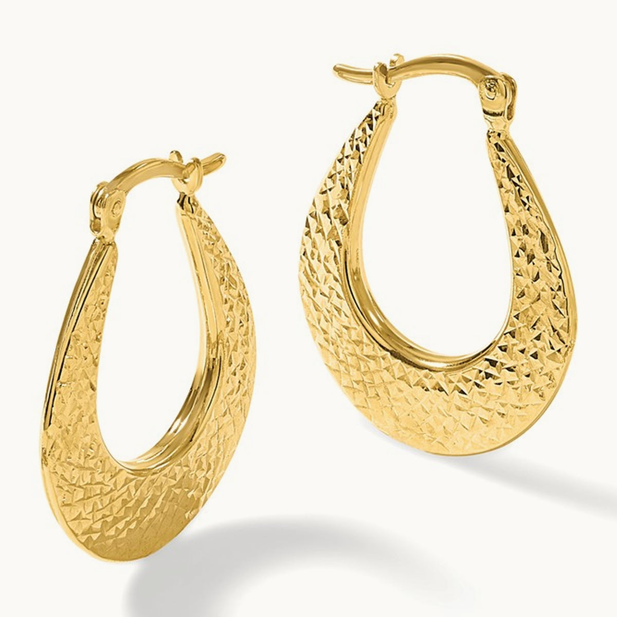 Polished and Diamond-cut Hoop Earrings — 14K Yellow Gold