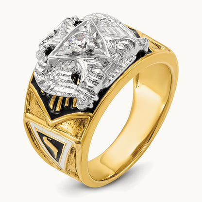 14ktt IBGoodman Men's Enamel & Dia 32nd Scottish Rite Masonic Ring