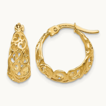Polished Filigree Hoop Earrings, 14K — Leslie's