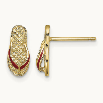 3D Red Enamel Flip-Flop Post Earrings, 14K