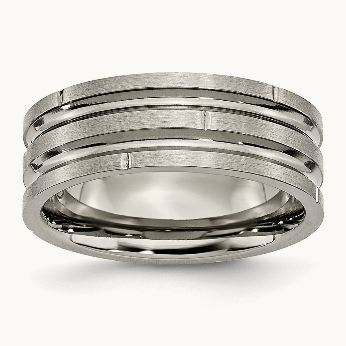 Polished/Satin Grooved & Notched Band, 8mm, Titanium