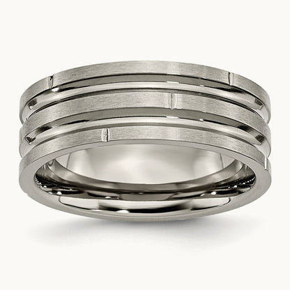 Polished/Satin Grooved & Notched Band, 8mm, Titanium