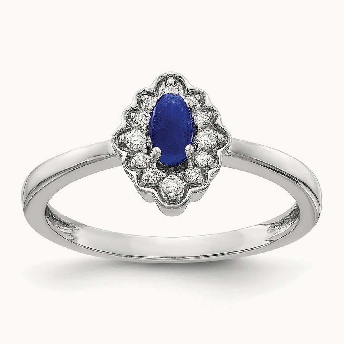 Diamond and Oval Cabochon Sapphire Ring, 14K White Gold