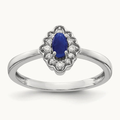 Diamond and Oval Cabochon Sapphire Ring, 14K White Gold