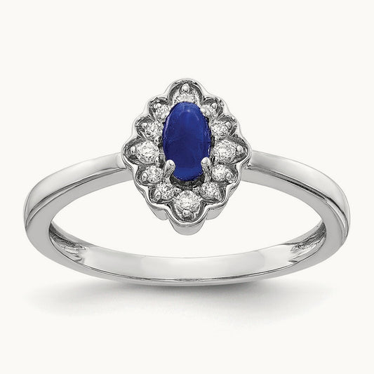 Diamond and Oval Cabochon Sapphire Ring, 14K White Gold